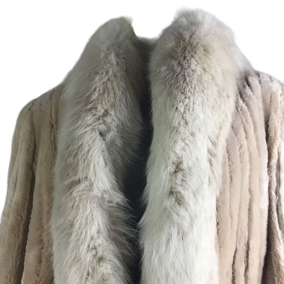 Nordstrom Vintage Beige Sheared Beaver with White Fox Collar Fur Mob Boss Wife - Picture 7 of 15